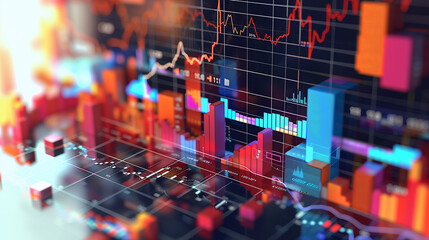 3D Financial Charts and Graphs on Digital Display