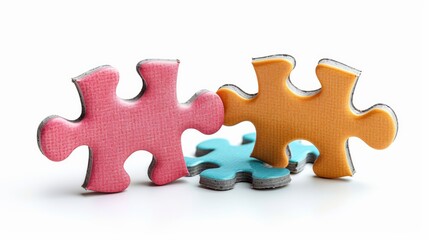 Obraz premium Puzzle Pieces Connecting: Capture two puzzle pieces connecting, isolated on a transparent background.