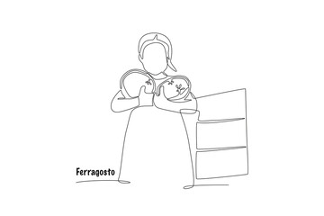 Girl holding watermelon and italian flag. Ferragosto concept one-line drawing