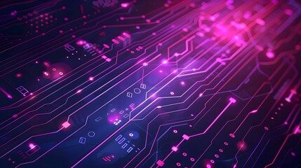 High-tech Background with Glowing Particles and Circuit Lines