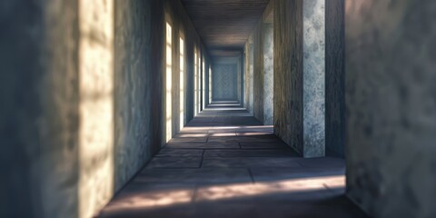 Dimly Lit Corridor A very minimal, dimly lit corridor with soft shadows, providing ample copyspace and a sense of foreboding 