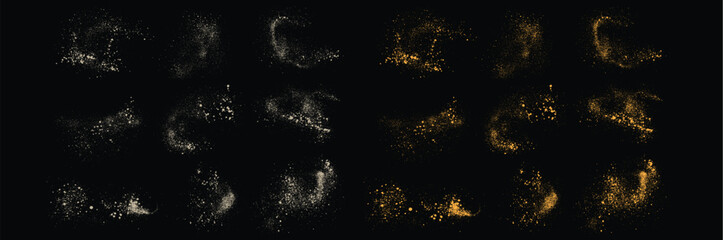 Set of white color grunge texture and confetti shiny gold glitter background design element