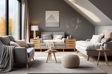 Modern baby room, contemporary furniture and color touches., generative IA