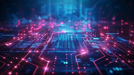 Fototapeta premium futuristic abstract digital background with glowing circuits and lines technology concept illustration