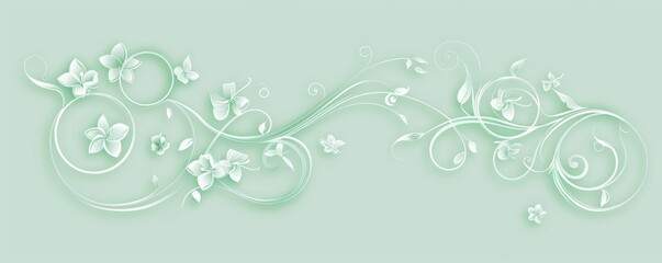 Elegant floral swirls with delicate flower motifs on a light green background