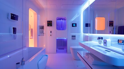 Futuristic Bathroom with App-Controlled Temperature, Smart Mirrors, and Automated Cleaning Systems