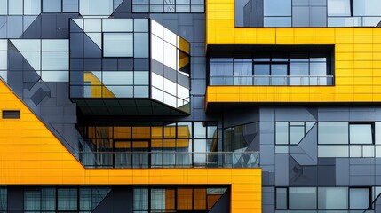 Obraz premium A building with a yellow facade and a black trim
