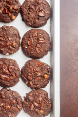 double chocolate cookies cooling  on baking tray