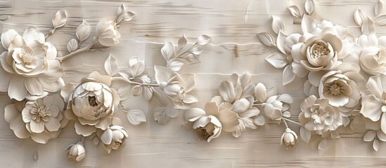 Beautiful flower 3d relief wallpaper. Mural wallpaper. Wall art. AI generated illustration.