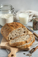 freshly baked  homemade seeded multigrain sour dough bread