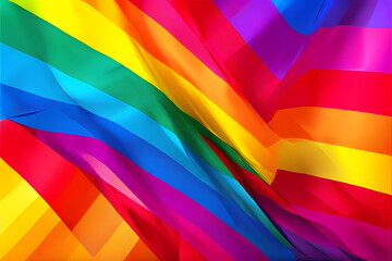 Fototapeta premium A vibrant rainbow fills the frame, with a spectrum of colors arcing across a clear blue sky. Raindrops fall from the sky beneath the rainbow, creating a blurred effect.