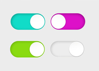 On and Off toggle switch buttons. Material design switch buttons set. Vector
