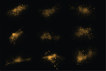 Vector set of gradient luxury gold glitter grunge texture on a black background