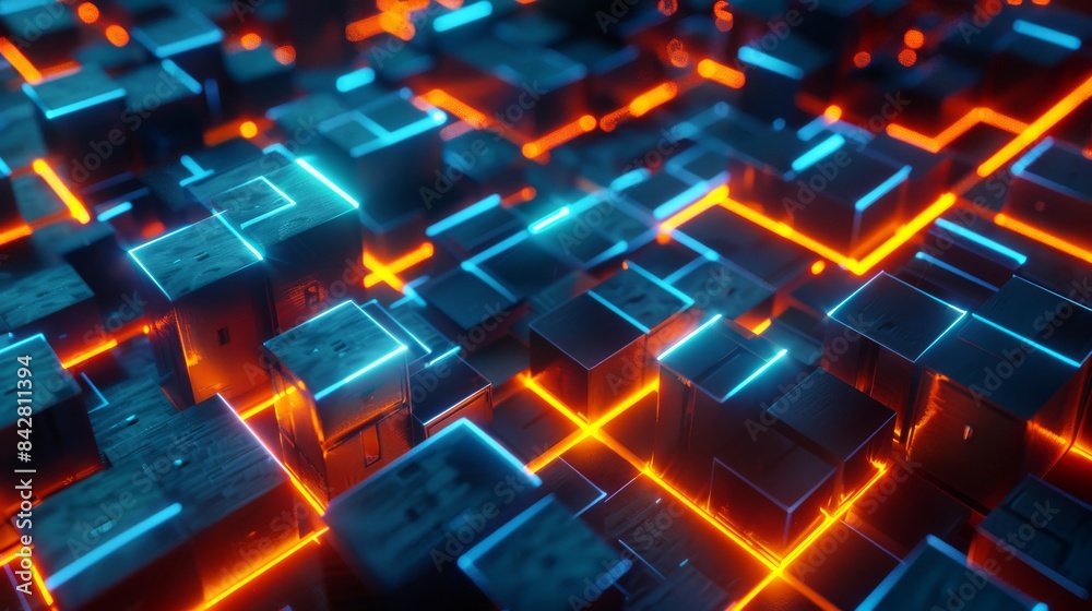 Poster background with abstract geometric shapes. rays of light from blue polygons. 3d rendering.