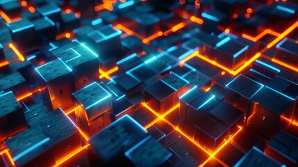 Background with abstract geometric shapes. Rays of light from blue polygons. 3D rendering.