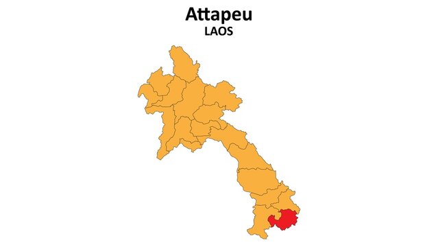 Attapeu Map in Laos. Vector Map of Laos. Regions map of Laos.