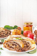 Homemade fragrant autumn apple strudel
