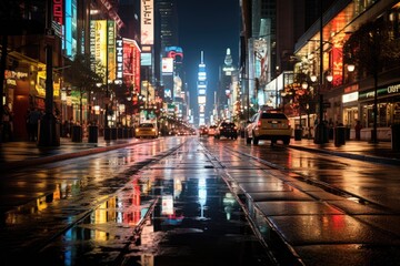 Magic Night in Broadway, New York, with iconic Marqueses., generative IA