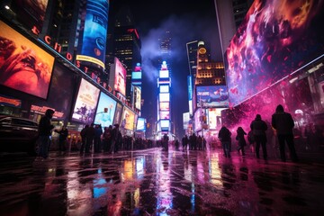 Naklejka premium Times Square at night a sea of ??bright lights., generative IA