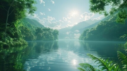 A beautiful nature-themed backdrop ideal for Zoom meetings or video calls, showcasing abundant greenery and peaceful landscapes, with plenty of space for text or logos