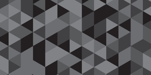 Obraz premium Abstract geometric black and gray background seamless mosaic and low polygon triangle texture wallpaper. Triangle shape retro wall grid pattern geometric ornament tile vector square element.