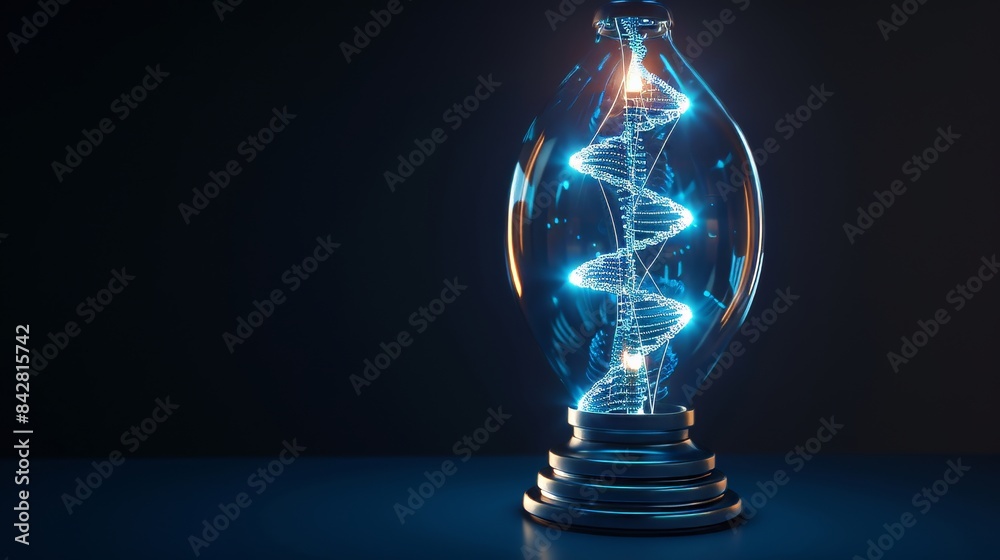 Poster nanotechnology concept. using nanorobots for genetic engineering. rendering in 3d.