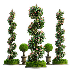 Fototapeta premium Artistic Topiary Spiral Trees on transparent background