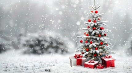 Elegant Christmas Tree with Red and Silver Gifts