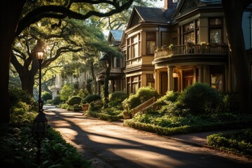 Majestic Victorian mansions under enigmatic oaks in New Orleans., generative IA