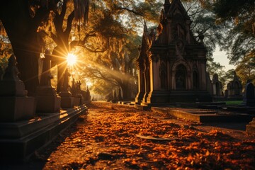 Tombs ornamed in New Orleans cemetery., generative IA