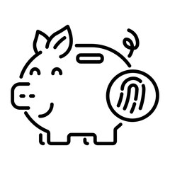 Modern linear icon of a biometric piggy bank 