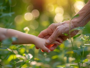 A baby's hand reaches out to hold an elderly person's hand, symbolizing connection and generations.