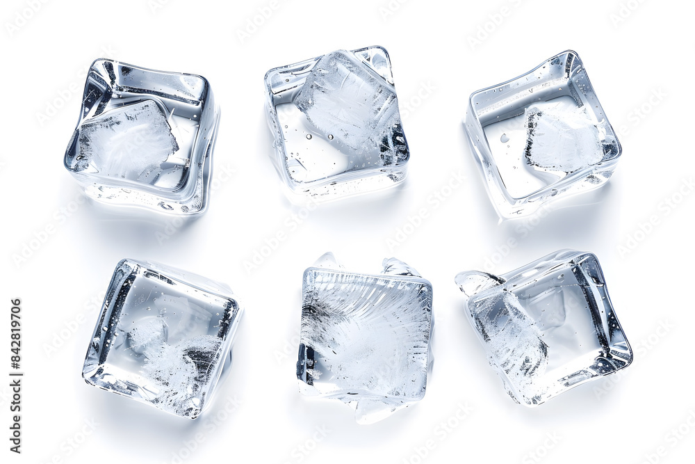 Wall mural ice cubes collection top view isolated on white background