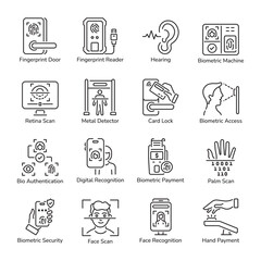 Bundle of Biometric Security Linear Icons 

