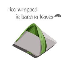 Illustration of rice wrapped in banana leaves and paper isolates on white background