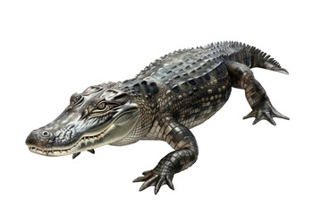 Naklejka premium Full body crocodile isolated on white background. Dangerous alligator portrait