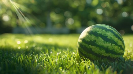 A watermelon in the grass