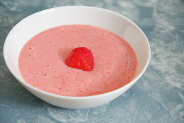 Fresh strawberry soup in bowl