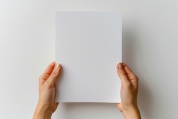 Blank paper mockup on hand created with generative AI
