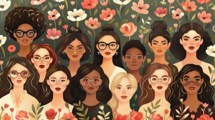 A poster for International Women's Day featuring women and flowers. A cute holiday card created by .
