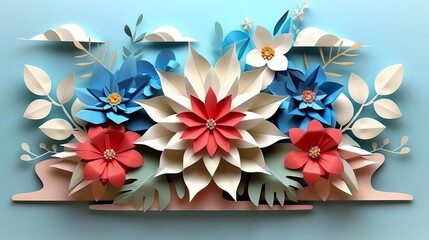 3D origami American flag star, minimalist style, red, white, and blue, detailed folds, dynamic composition