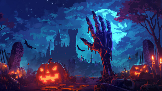 The zombie hand and Halloween background, Illustration