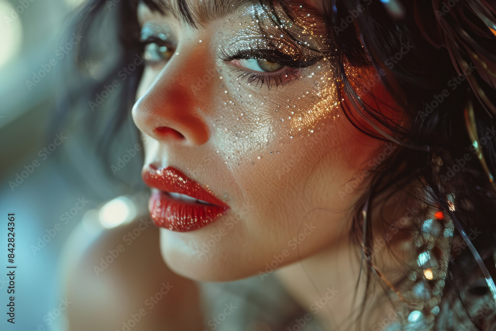 Poster dramatic image of a drag queen lip-syncing to a powerful ballad, with expressive gestures,