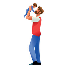 Vector Father Litf Up Little a Baby Cartoon Illustration Isolated