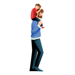 Vector Son Sitting On Fathers Shoulder Cartoon Illustration Isolated