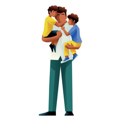 Vector Father And Children Holding Cartoon Illustration Isolated