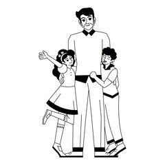 Vector Father And Children Holding Cartoon Illustration Isolated
