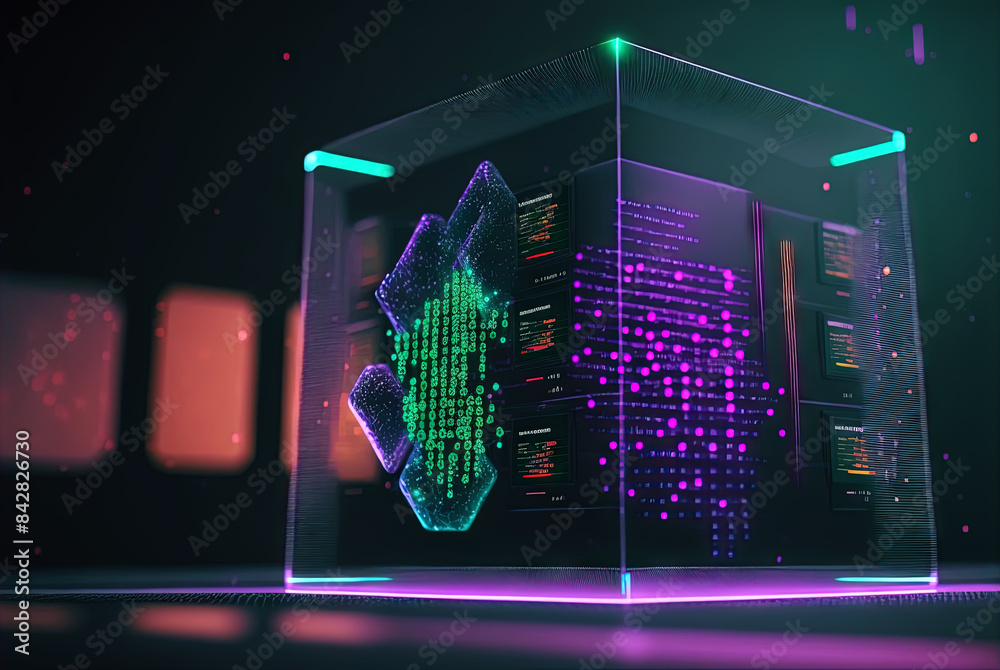 Aufkleber Big data abstract concept with data clusters collected by server. Digital sorting and management concept. Generated AI.