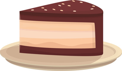 Single slice of chocolate cake is sitting on a plate, with layers of chocolate and filling