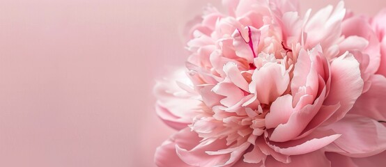 The pink peony is close up with a blurred background and empty space. The image was created using the Stock technology